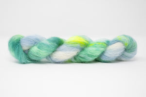 multicolored yarn that is blue, turquoise, and yellow