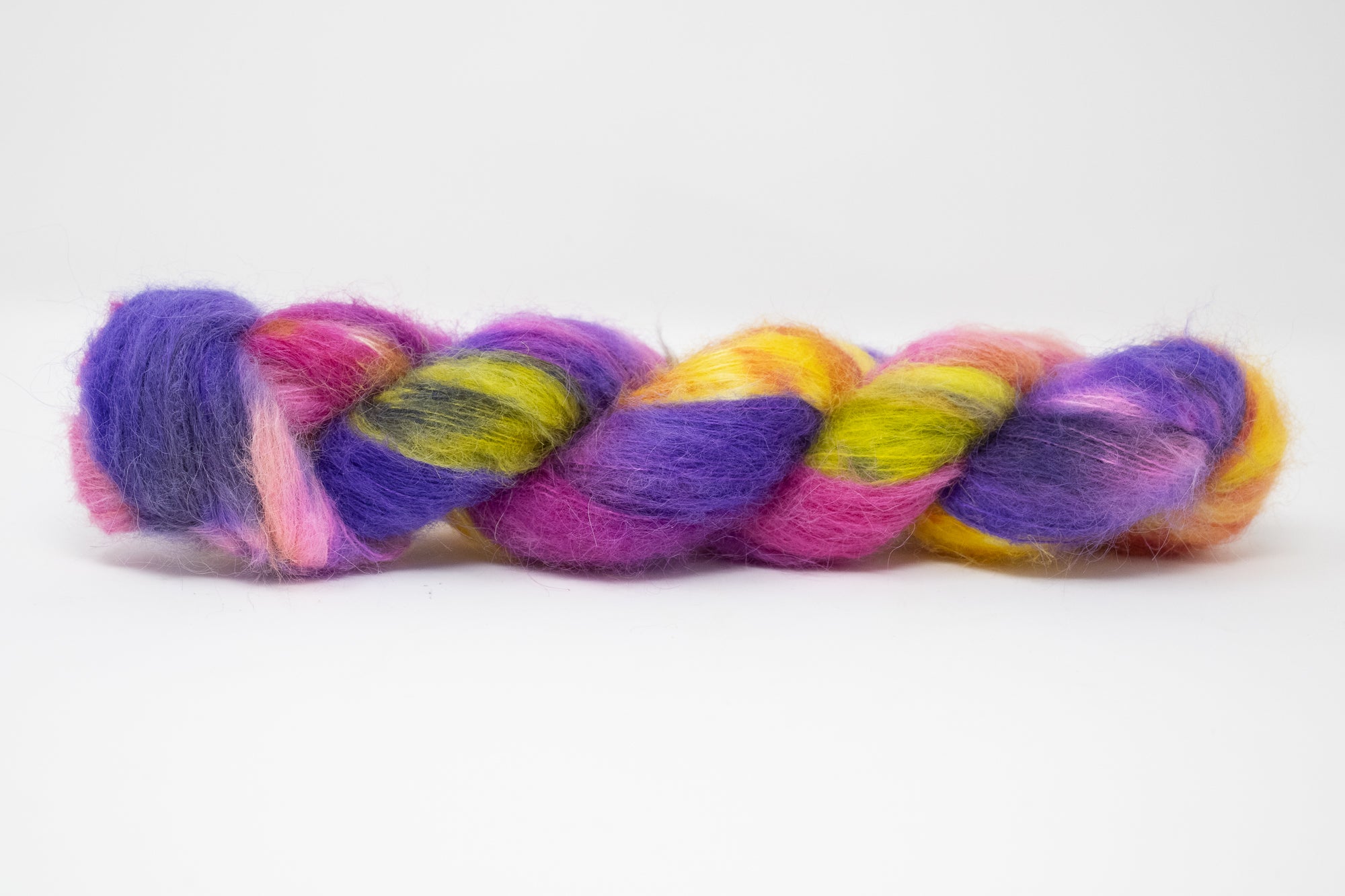 multicolored yarn. Purples, pinks, yellow.